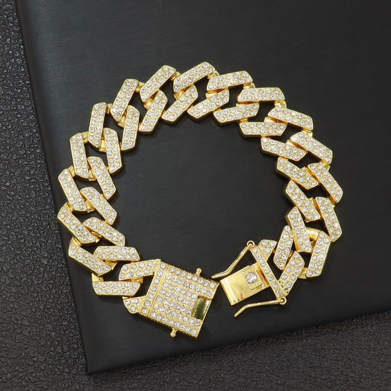 20 mm široka unisex narukvica s dijamantnim akcentom, hip-hop stil, geometrijski romb uzorak