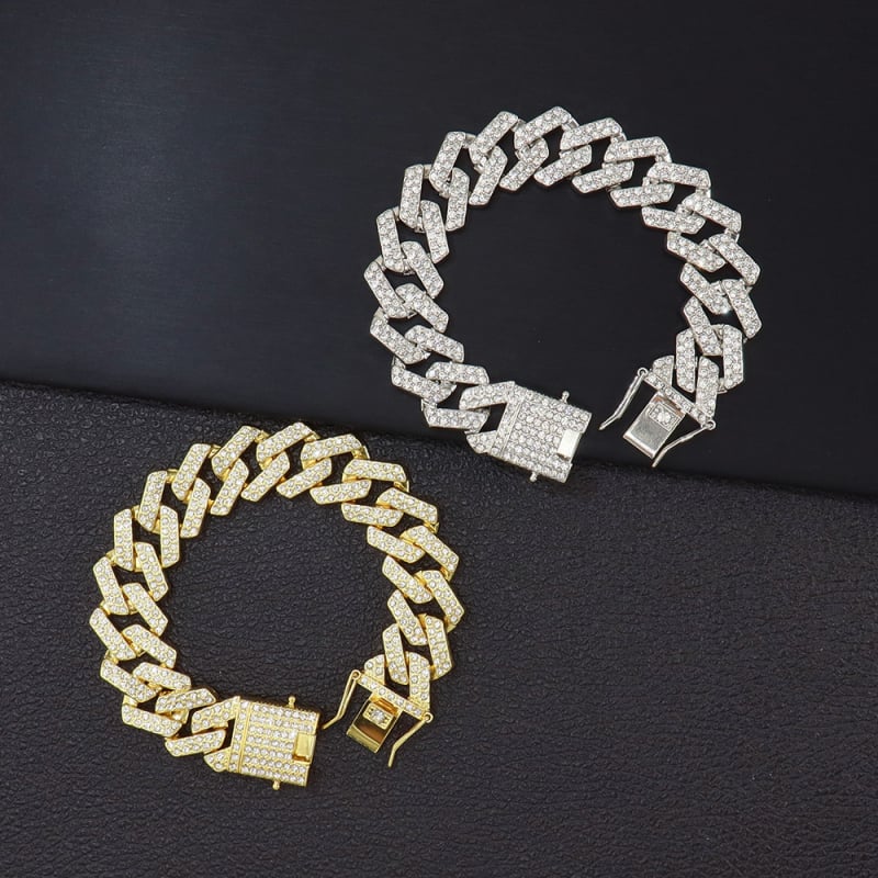 20 mm široka unisex narukvica s dijamantnim akcentom, hip-hop stil, geometrijski romb uzorak