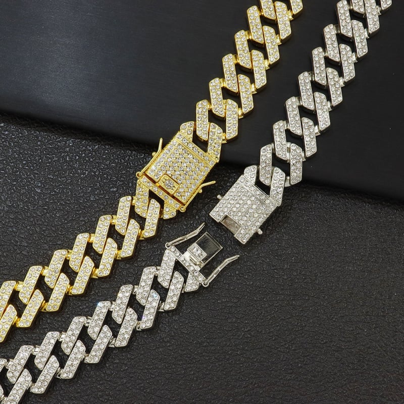 20 mm široka unisex narukvica s dijamantnim akcentom, hip-hop stil, geometrijski romb uzorak