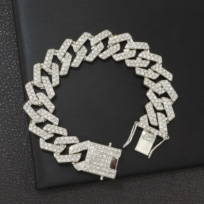 20 mm široka unisex narukvica s dijamantnim akcentom, hip-hop stil, geometrijski romb uzorak