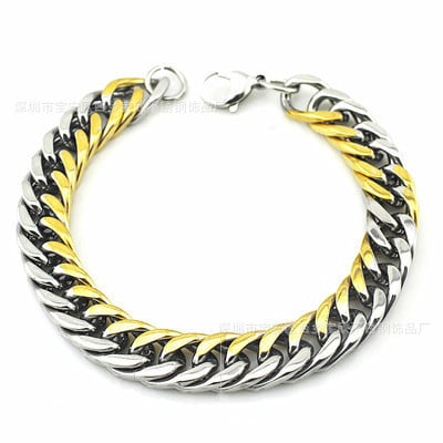 Crna polirana kubanska narukvica od titanij-nerđajućeg čelika s pozlaćivanjem za muškarce