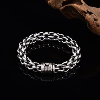 Muška retro kružna narukvica od srebra 925, širine 12 mm, zatvarač tipa gumba