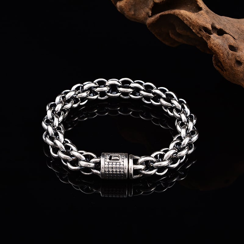 Muška retro kružna narukvica od srebra 925, širine 12 mm, zatvarač tipa gumba