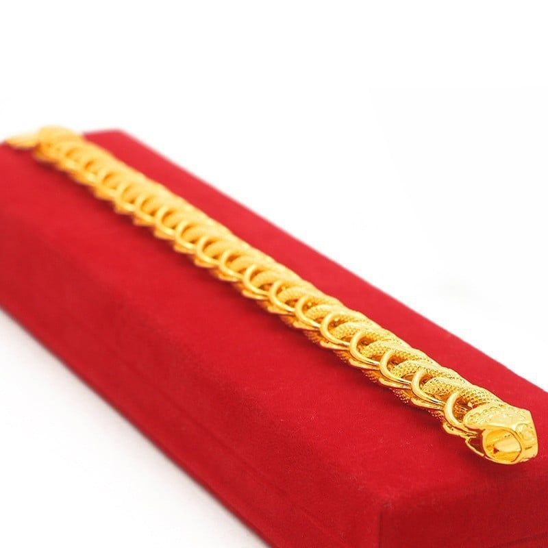 Zlatom premazena tajlandska narukvica s Fu znakom, unisex, vietnamska pijesak zlatne nijanse i raskošan zlatni završetak, Dragon Bone dizajn