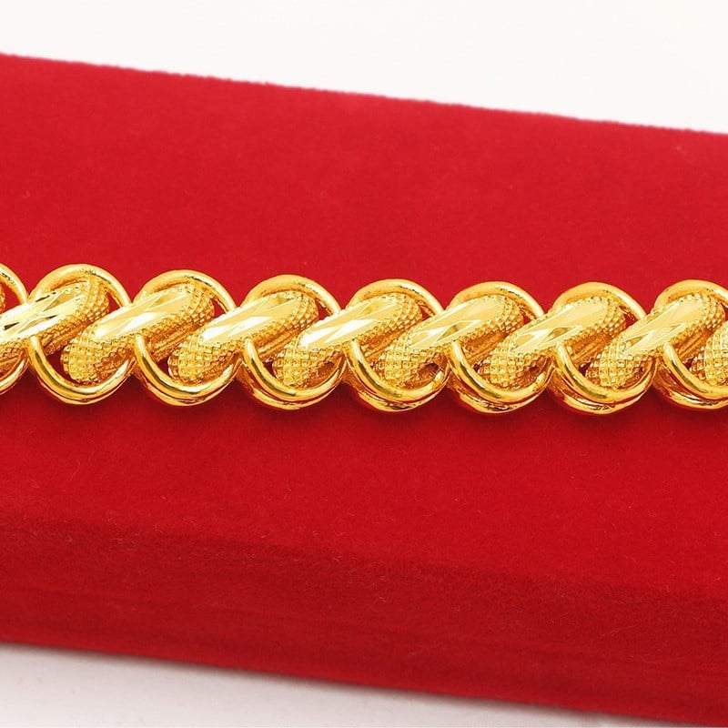 Zlatom premazena tajlandska narukvica s Fu znakom, unisex, vietnamska pijesak zlatne nijanse i raskošan zlatni završetak, Dragon Bone dizajn