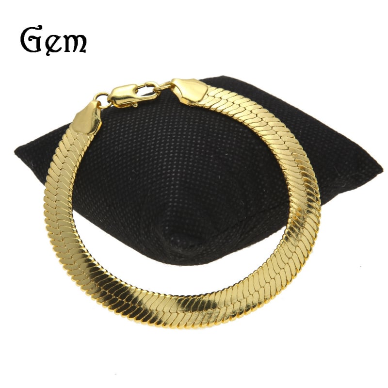 Muška bakrena narukvica u hip-hop stilu – 1 cm debela, plosnati lanac od kostiju zmije, čvrsta bakrena