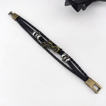 Vintage pleteni kožni narukvica, unisex, motociklistički motiv, metalni naglasak