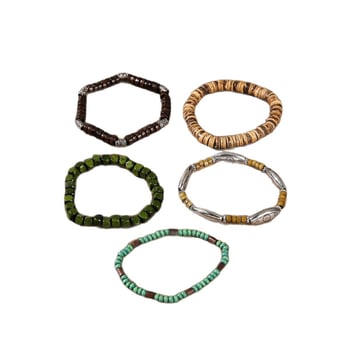 Unisex set višeslojnih elastičnih narukvica s drvenim perlama, retro stil
