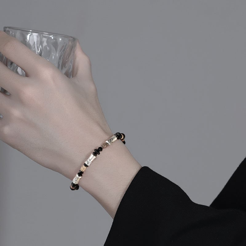 Muška narukvica s posrebrenim premazom, bambus segmenti, minimalistička i elegantna