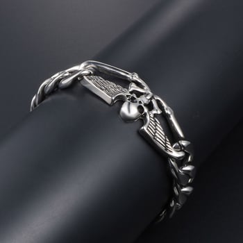 Narukvica od titan čelika s vintage motivom lubanje i krila – unisex CE452