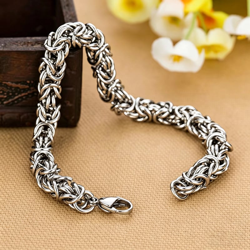 Vintage pleteni titan čelični muški narukvica – hip-hop inspiriran, personaliziran, jednostavan dizajn, lanac fenjera, ručna izrada.