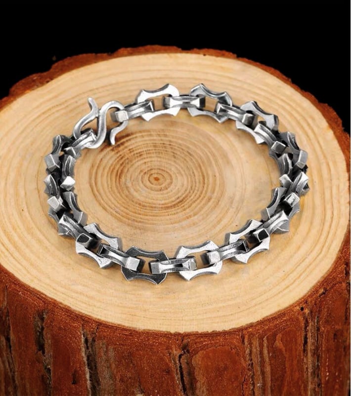 Muška narukvica s retro istrošenim zupčanicama i keel lancem, srebro 925, hip-hop stil.