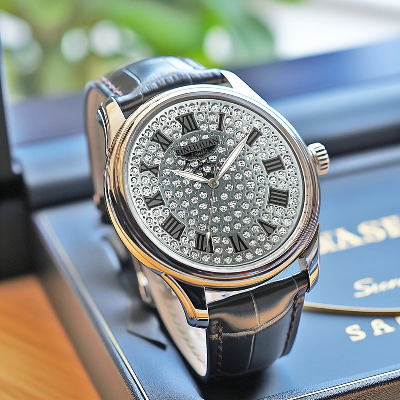 Binlihuan Мъжки кварцов часовник с кожена каишка, прост дизайн, водоустойчив