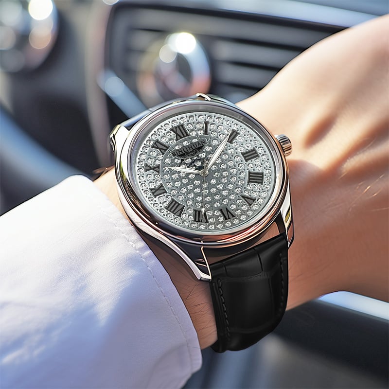 Binlihuan Мъжки кварцов часовник с кожена каишка, прост дизайн, водоустойчив