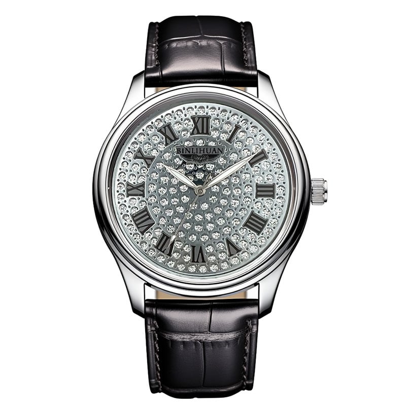 Binlihuan Мъжки кварцов часовник с кожена каишка, прост дизайн, водоустойчив