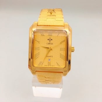 Camica мъжки часовник, златист тон, ретро правоъгълен циферблат, кварцов механизм, водоустойчив 30m, ежедневен стил