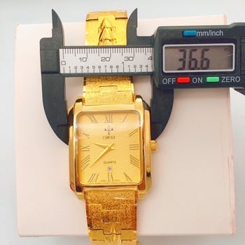 Camica мъжки часовник, златист тон, ретро правоъгълен циферблат, кварцов механизм, водоустойчив 30m, ежедневен стил