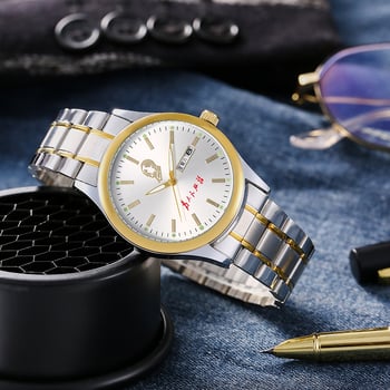 Мъжки кварцов часовник с двойна дата, 30m водоустойчив, стоманен браслет, бизнес стил, 42mm циферблат, юбилейно издание