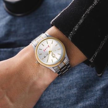 Мъжки кварцов часовник с двойна дата, 30m водоустойчив, стоманен браслет, бизнес стил, 42mm циферблат, юбилейно издание