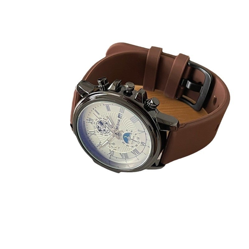 Мъжки часовник, 2024 нов модел, кварцов механизъм, аналогов дисплей, кръгъл циферблат 40 мм, силиконова каишка, сплавен корпус, ежедневен стил