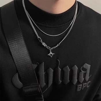 Dvostruko složena zvjezdana ogrlica – unisex, hip-hop stil, lagani luksuzni nišni dizajn, lanac ključne kosti za džemper