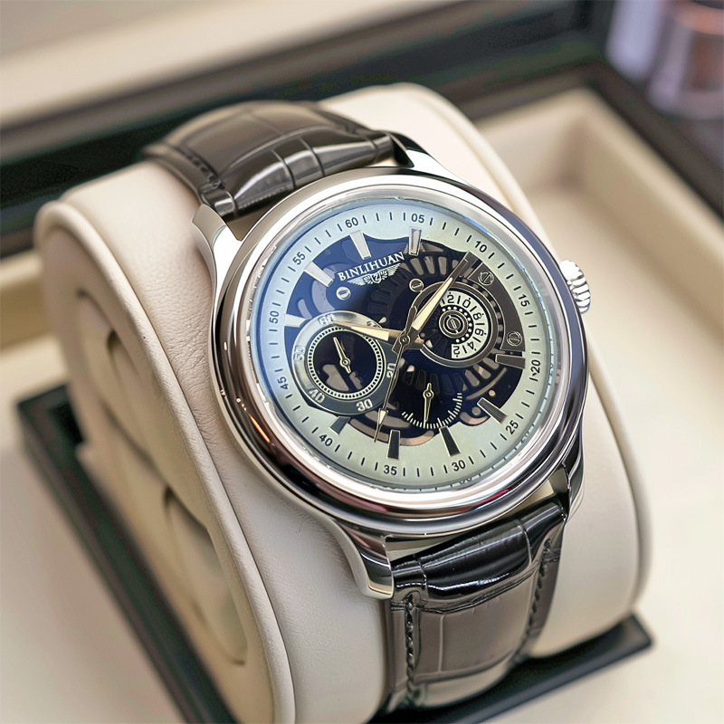Binlihuan muški kvarcni sat, kožni kaiš, 41 mm brojčanik, kućište od legure, moderan stil, vodootporan