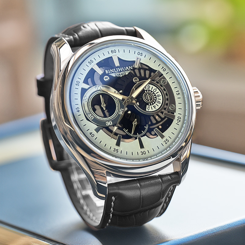 Binlihuan muški kvarcni sat, kožni kaiš, 41 mm brojčanik, kućište od legure, moderan stil, vodootporan