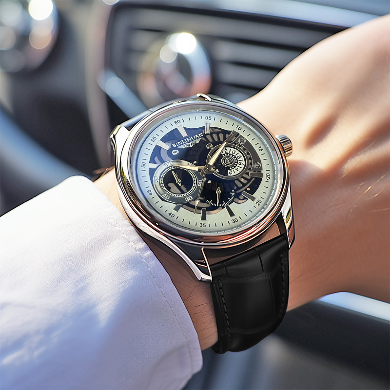 Binlihuan muški kvarcni sat, kožni kaiš, 41 mm brojčanik, kućište od legure, moderan stil, vodootporan