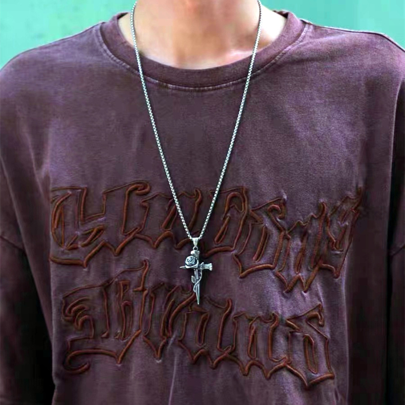 Candycat ogrlica s križem ruže od legure, unisex, hip-hop retro stil, lanac zmijskog tipa