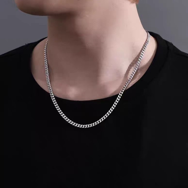 S925 srebrni kubanski lanac, hip-hop stil, privjesak s motivom cvijeta, bočni lanac, muški lančić za ključnicu