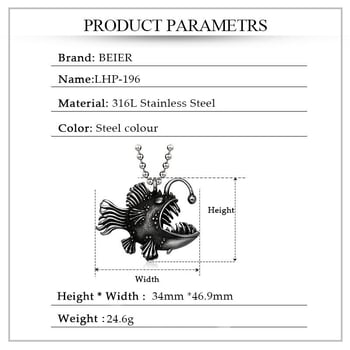 BEIER Lantern Fish privjesak od nehrđajućeg čelika – retro stil Europa i Amerika za muškarce