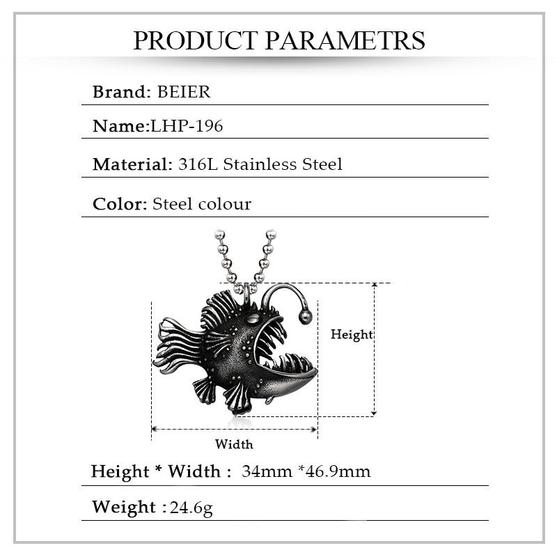 BEIER Lantern Fish privjesak od nehrđajućeg čelika – retro stil Europa i Amerika za muškarce