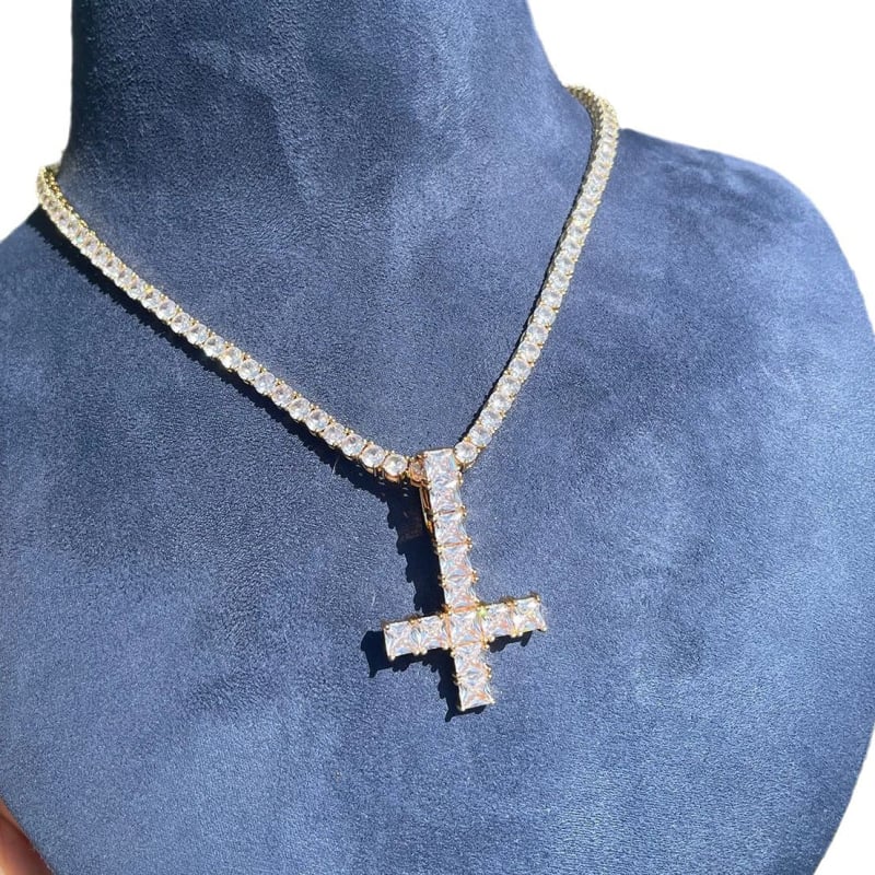 Muški bakreni lanac s križem i cirkonima – hip-hop nakit