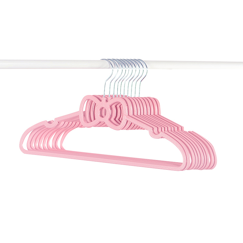 Ροζ πλαστική κρεμάστρα ρούχων με μοτίβο καρδιάς και φιόγκο, αντιολισθητική, μήκος 40 cm