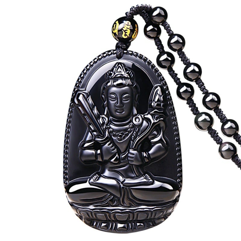 Crni obsidijan privjesak s kineskim zodijakom i statuom Buddhe, osam zaštitnika — muški i ženski nakit