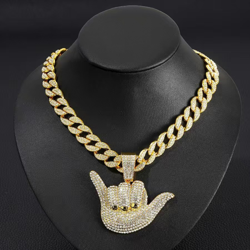 Muški ogrlica s kubanskom lancem, dijamantno privjesak, hip-hop stil, personaliziran