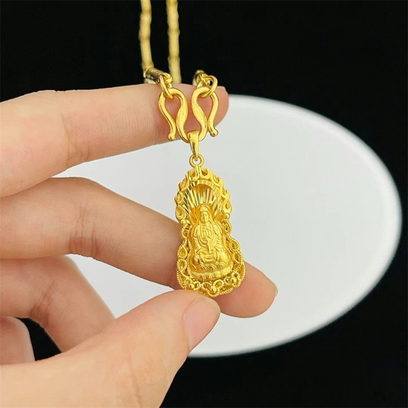 Bakreno ogrlica s pozlatom i privjeskom Guanyin – unisex, mali cilindrični privjesak
