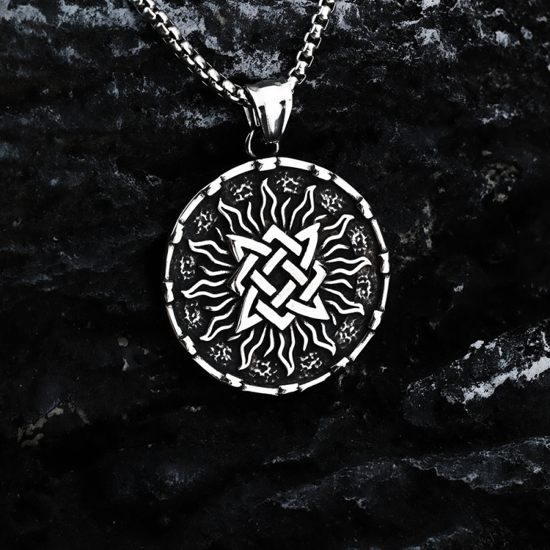 Retro ogrlica od nehrđajućeg čelika s vikingsko-slavenskim medaljonom, okrugli privjesak