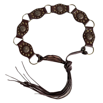 Ženski široki kaiš s resicama i pletenim strukom u retro boho etničkom stilu, smeđa, za suknje i hlače