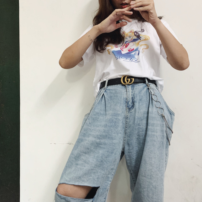 Harajuku stil pojasni lanac za muškarce i žene, ulični hip-hop dodatak, legura s višekružnim dizajnom, duljina ispod 60 cm, širina 3 cm