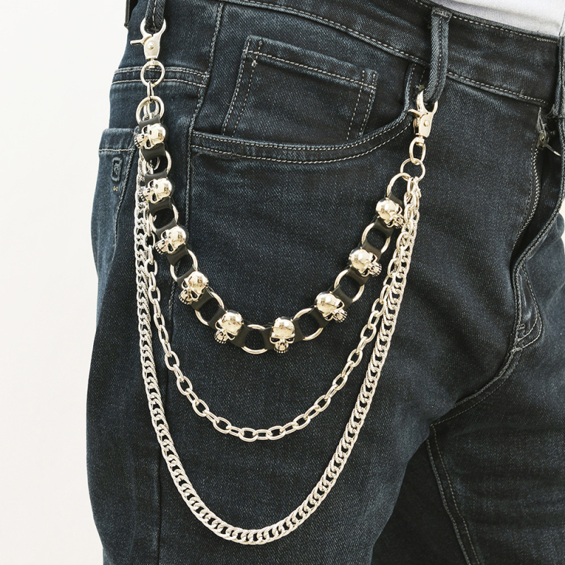 Metalni kaiš za pojas s lubanjom, punk stil, višestruka lančana mreža, unisex dodatak za rok/hip-hop, duljina 60–80 cm, širina 4 cm