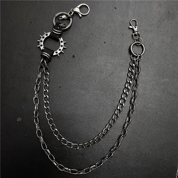Unisex pojasni lanac s šiljcima, crni metal, punk/hip-hop stil, prilagodljiva duljina 60–80 cm