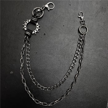 Unisex pojasni lanac s šiljcima, crni metal, punk/hip-hop stil, prilagodljiva duljina 60–80 cm