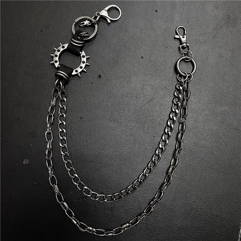 Unisex pojasni lanac s šiljcima, crni metal, punk/hip-hop stil, prilagodljiva duljina 60–80 cm