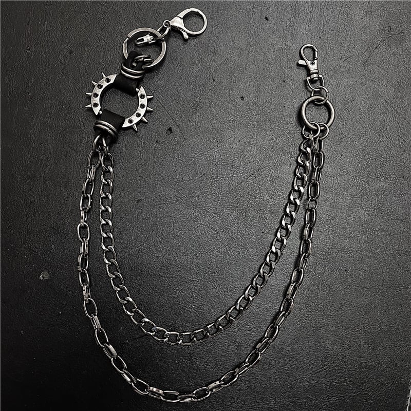 Unisex pojasni lanac s šiljcima, crni metal, punk/hip-hop stil, prilagodljiva duljina 60–80 cm