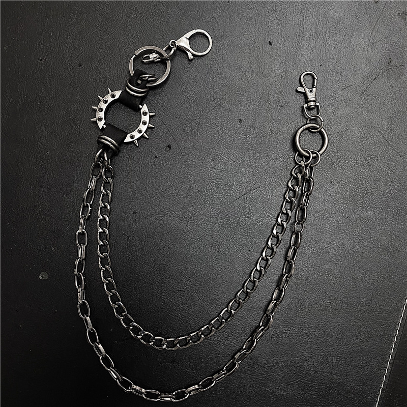 Unisex pojasni lanac s šiljcima, crni metal, punk/hip-hop stil, prilagodljiva duljina 60–80 cm