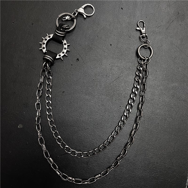 Unisex pojasni lanac s šiljcima, crni metal, punk/hip-hop stil, prilagodljiva duljina 60–80 cm