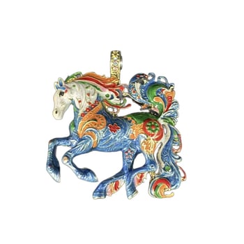 Vintage ogrlica s emajliranim konjem, retro stil, magnetska kopča
