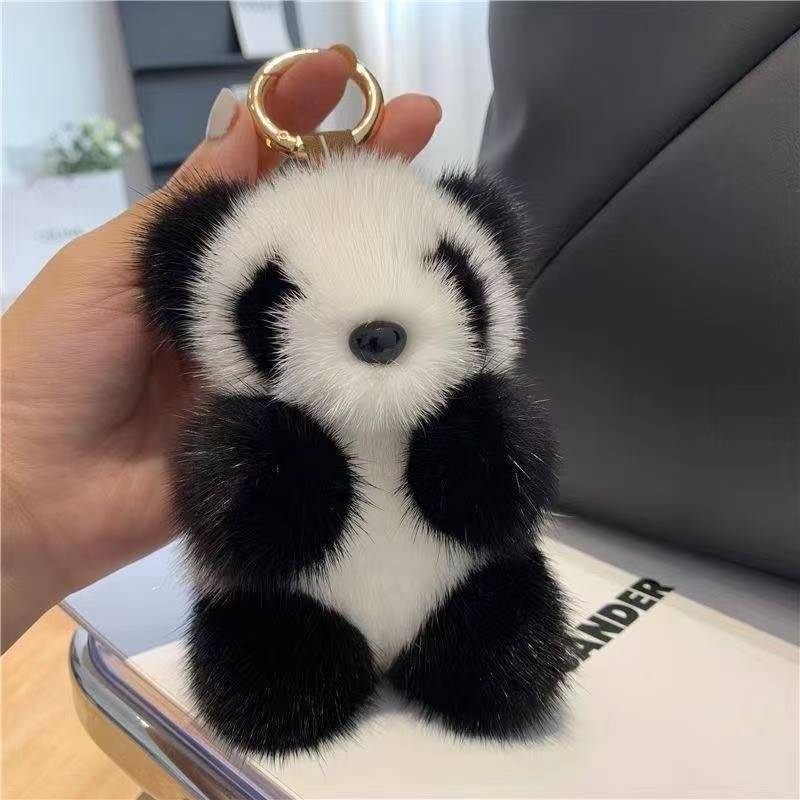 Ručni privjesak za torbu od plišane dlake, panda u Chanel stilu