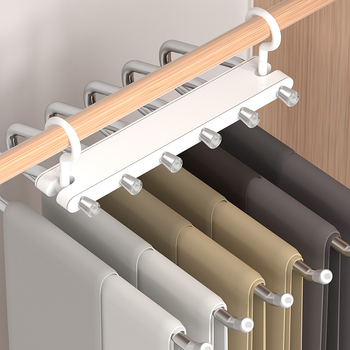 Συρόμενο ράφι για παντελόνια με τηλεσκοπική, πολυλειτουργική αποθηκευτική κατασκευή από πλαστικό και ανοξείδωτο χάλυβα